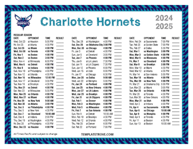 Charlotte Hornets 2024-25 Printable Schedule - Pacific Times