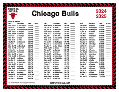 Chicago Bulls 2024-25 Printable Schedule - Pacific Times