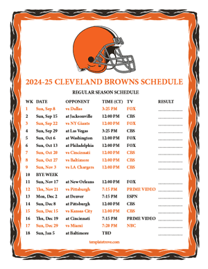 Cleveland Browns 2024-25
 Printable Schedule - Central Times
