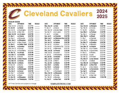 2024-25 Printable Cleveland Cavaliers Schedule - Central Times