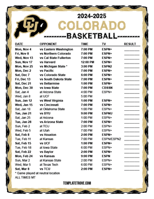 Colorado Buffaloes Basketball 2024-25 Printable Schedule - Mountain Times