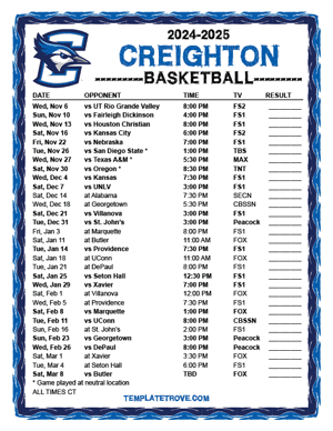 Creighton Bluejays Basketball 2024-25 Printable Schedule - Central Times