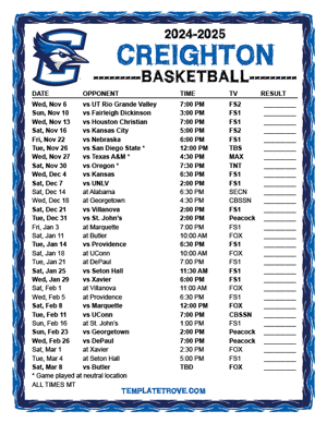 Creighton Bluejays Basketball 2024-25 Printable Schedule - Mountain Times