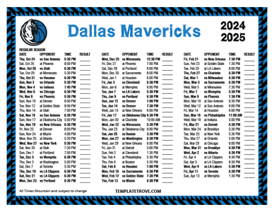 Dallas Mavericks 2024-25 Printable Schedule - Mountain Times