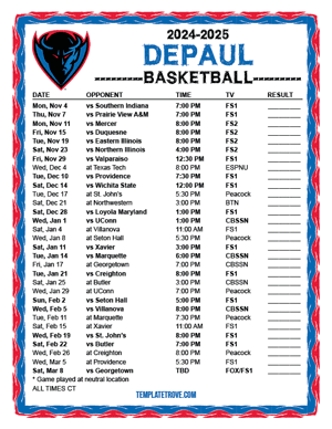 DePaul Blue Demons Basketball 2024-25 Printable Schedule - Central Times