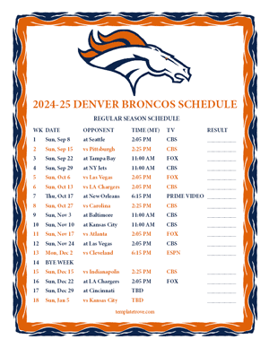 Denver Broncos 2024-25
 Printable Schedule - Mountain Times