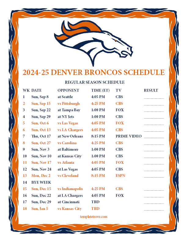 Printable 2024 2025 Denver Broncos Schedule