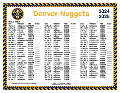 Denver Nuggets 2024-25 Printable Schedule