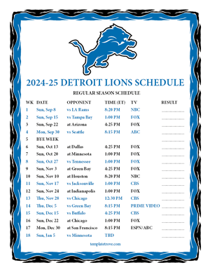 Detroit Lions 2024-25
 Printable Schedule