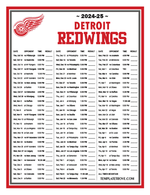 Detroit Red Wings 2024-25 Printable Schedule - Mountain Times