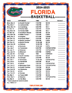 Florida Gators Basketball 2024-25 Printable Schedule - Central Times