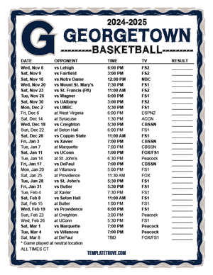 Georgetown Hoyas Basketball 2024-25 Printable Schedule - Central Times