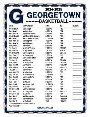 Georgetown Hoyas Basketball 2024-25 Printable Schedule