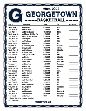 Georgetown Hoyas Basketball 2024-25 Printable Schedule - Pacific Times