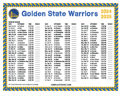 Golden State Warriors 2024-25 Printable Schedule - Mountain Times