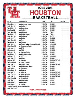 Houston Cougars Basketball 2024-25 Printable Schedule - Central Times