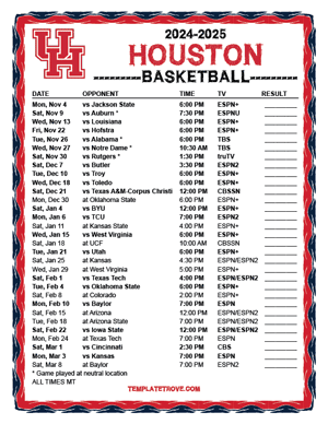 Houston Cougars Basketball 2024-25 Printable Schedule - Mountain Times