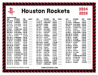 Houston Rockets 2024-25 Printable Schedule - Pacific Times