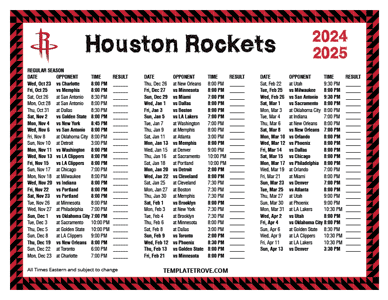 Houston Rockets 2024-25 Printable Schedule