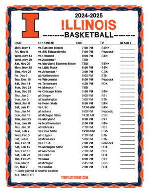 Illinois Fighting Illini Basketball 2024-25 Printable Schedule - Central Times