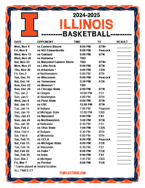 2024-25 Printable Illinois Fighting Illini Basketball Schedule