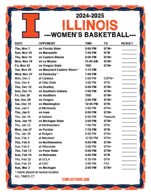 Illinois Fighting Illini Women's Basketball 2024-25 Printable Schedule - Central Times