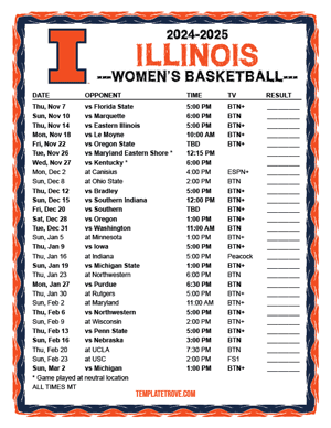 Illinois Fighting Illini Women's Basketball 2024-25 Printable Schedule - Mountain Times