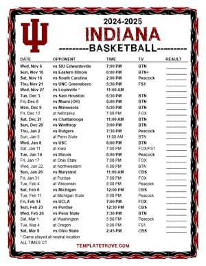 Indiana Hoosiers Basketball 2024-25 Printable Schedule - Central Times