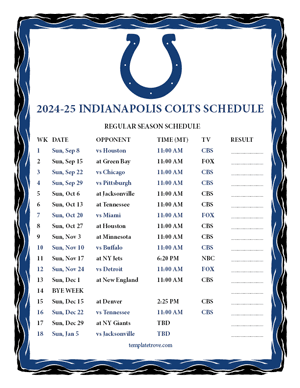 Indianapolis Colts 2024-25
 Printable Schedule - Mountain Times