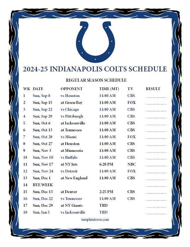 Printable 2024 2025 Indianapolis Colts Schedule