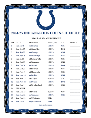 Indianapolis Colts 2024-25
 Printable Schedule