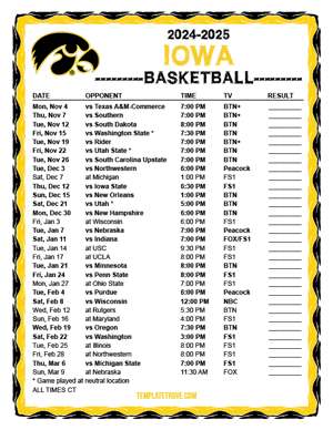 Iowa Hawkeyes Basketball 2024-25 Printable Schedule - Central Times