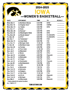 Iowa Hawkeyes Women's Basketball 2024-25 Printable Schedule - Central Times