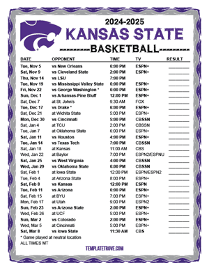 Kansas State Wildcats Basketball 2024-25 Printable Schedule - Mountain Times