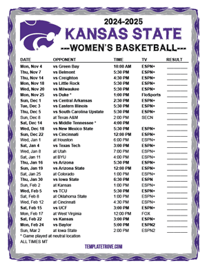 Kansas State Wildcats Women's Basketball 2024-25 Printable Schedule - Mountain Times