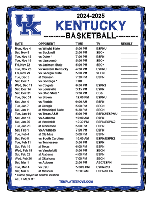 Kentucky Wildcats Basketball 2024-25 Printable Schedule - Mountain Times