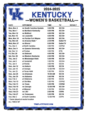 Kentucky Wildcats Women's Basketball 2024-25 Printable Schedule - Mountain Times