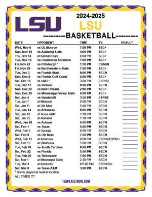 LSU Tigers Basketball 2024-25 Printable Schedule - Central Times