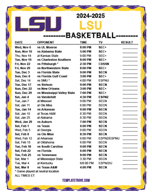 LSU Tigers Basketball 2024-25 Printable Schedule