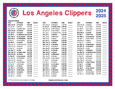 2024-25 Printable Los Angeles Clippers Schedule - Central Times