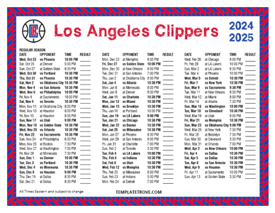 Los Angeles Clippers 2024-25 Printable Schedule