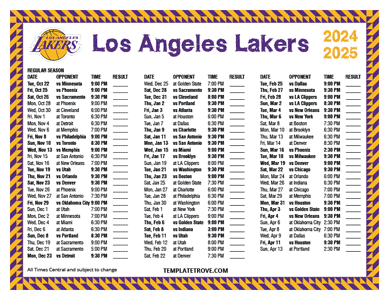 2024-25 Printable Los Angeles Lakers Schedule - Central Times