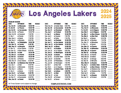 Los Angeles Lakers 2024-25 Printable Schedule