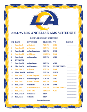 Los Angeles Rams 2024-25
 Printable Schedule - Central Times