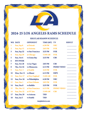 Los Angeles Rams 2024-25
 Printable Schedule - Mountain Times