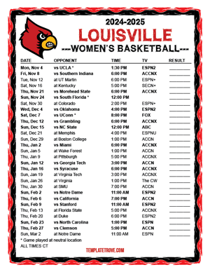 Louisville Cardinals Women's Basketball 2024-25 Printable Schedule - Central Times