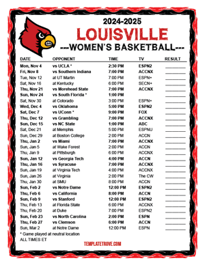 Louisville Cardinals Women's Basketball 2024-25 Printable Schedule