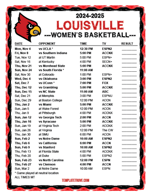 Louisville Cardinals Women's Basketball 2024-25 Printable Schedule - Mountain Times