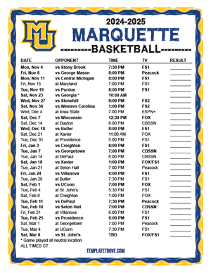 Marquette Golden Eagles Basketball 2024-25 Printable Schedule - Central Times