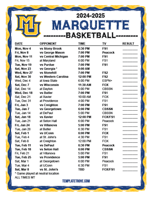 Marquette Golden Eagles Basketball 2024-25 Printable Schedule - Mountain Times